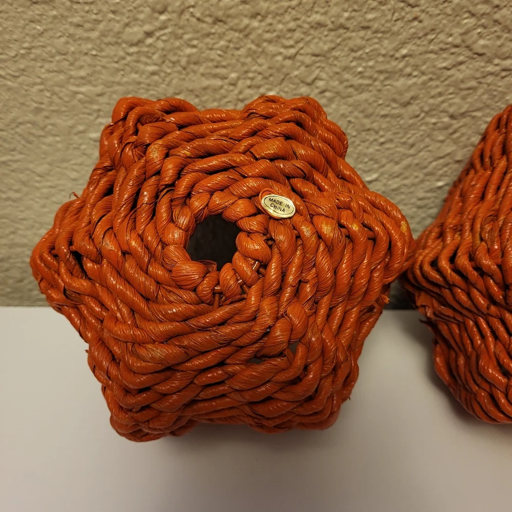 Set of Three Lidded Wicker Pumpkins